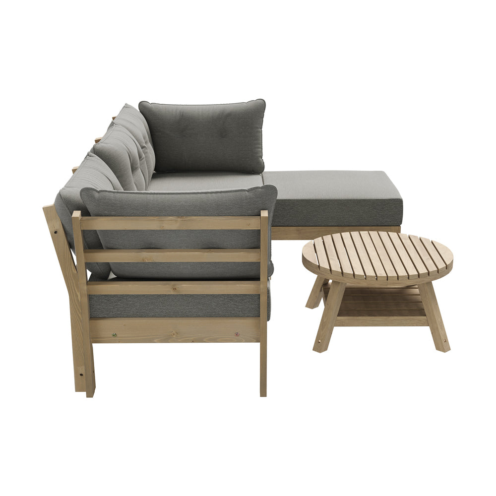Playa Orsini Wooden Outdoor Lounge Set with Table | Modern Grey Cushion Outdoor Lounge Set