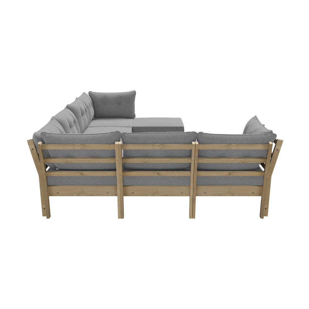Playa Orsini Wooden Outdoor Lounge Set with Table | Modern Grey Cushion Outdoor Lounge Set