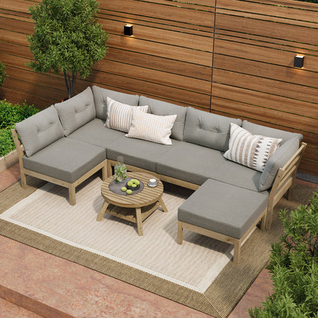 Playa Orsini Wooden Outdoor Lounge Set with Table | Modern Grey Cushion Outdoor Lounge Set