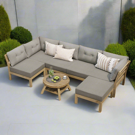 Playa Orsini Wooden Outdoor Lounge Set with Table | Modern Grey Cushion Outdoor Lounge Set