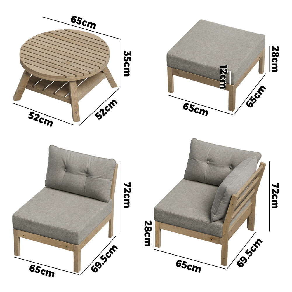 Playa Orsini Wooden Outdoor Lounge Set with Table | Modern Grey Cushion Outdoor Lounge Set