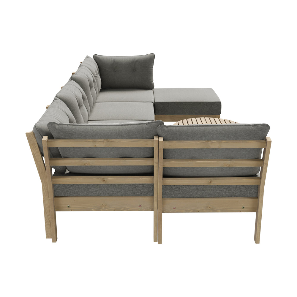 Playa Orsini Wooden Outdoor Lounge Set with Table | Modern Grey Cushion Outdoor Lounge Set
