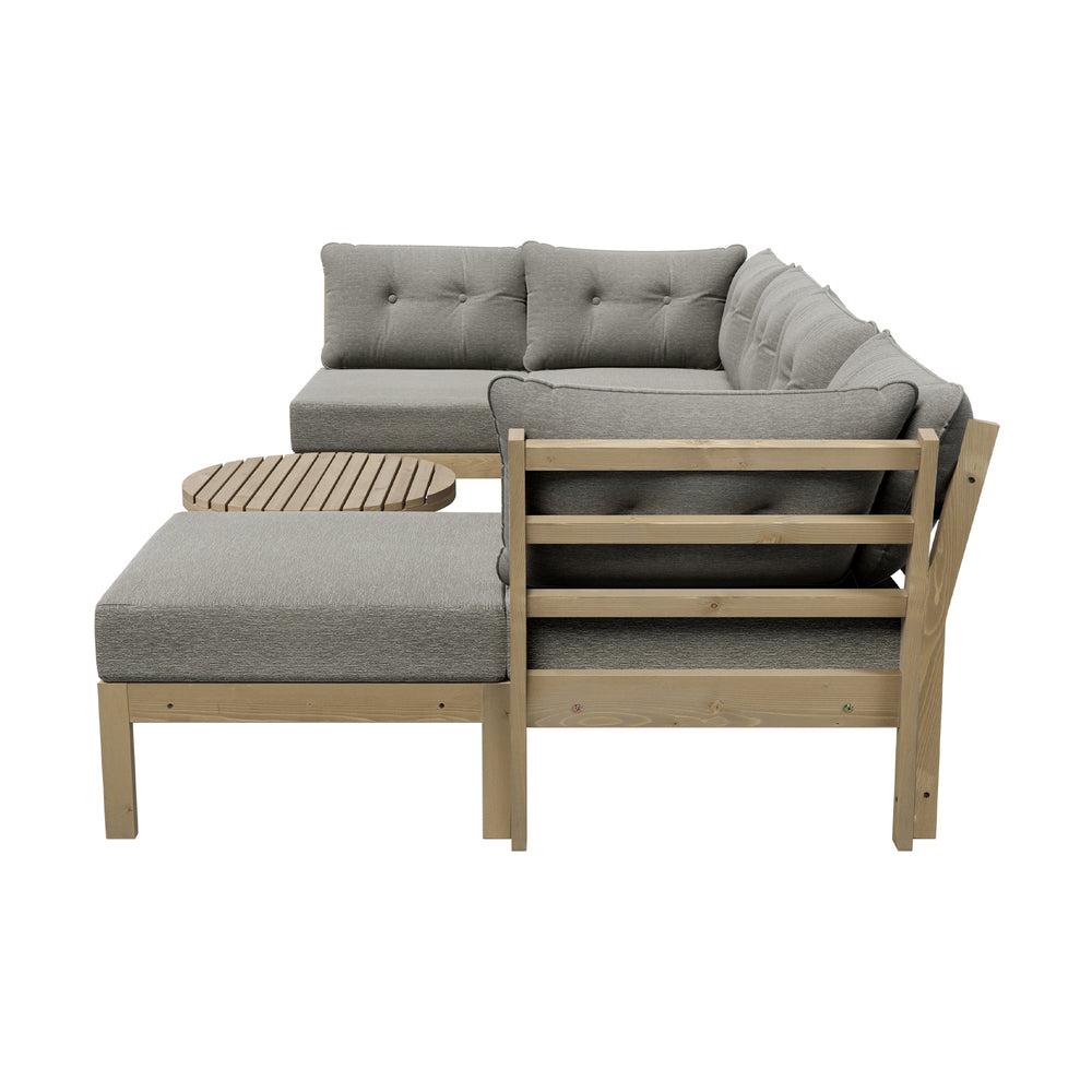 Playa Orsini Wooden Outdoor Lounge Set with Table | Modern Grey Cushion Outdoor Lounge Set