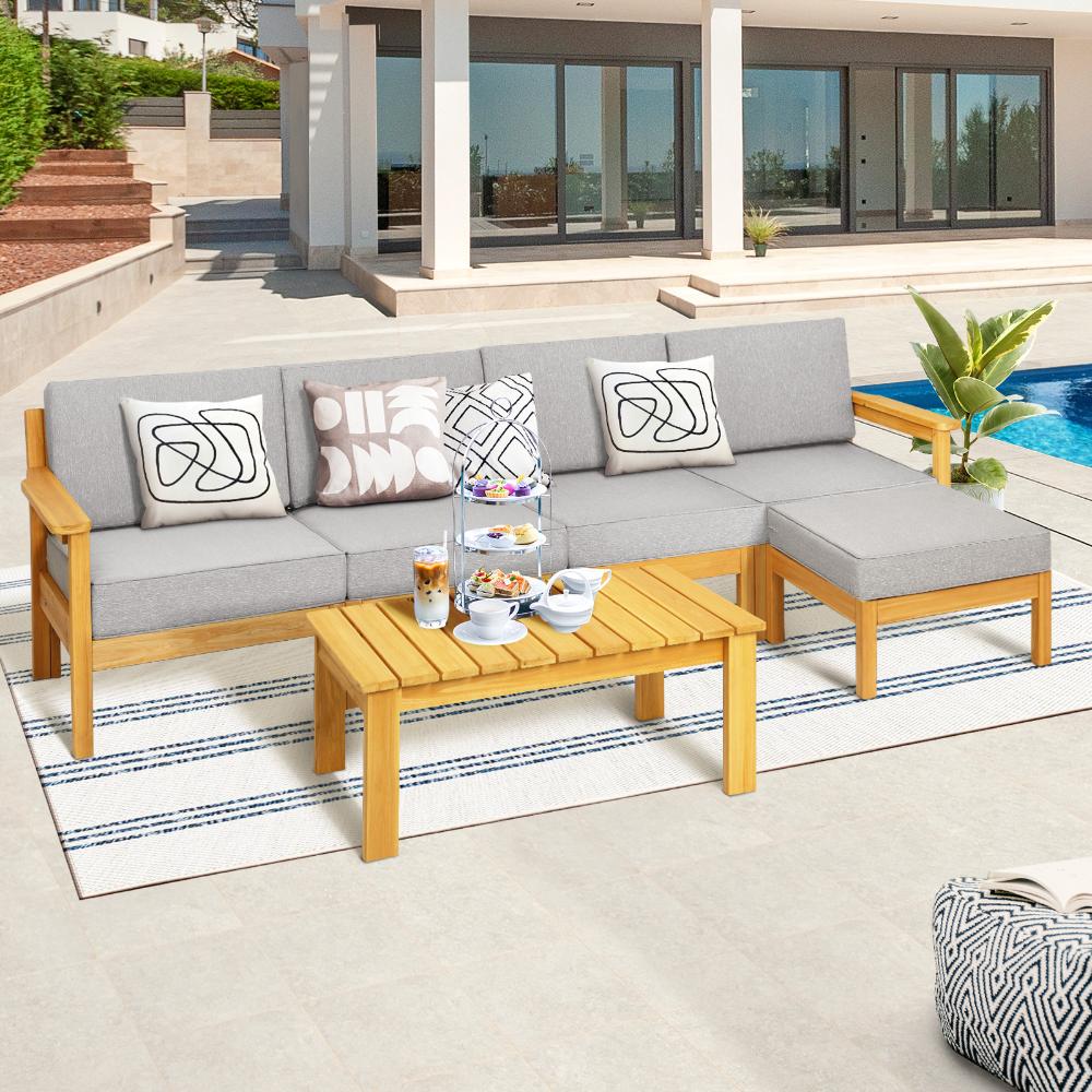 Playa Bonita Wooden Outdoor Lounge Set | Flexi Layout Modern Outdoor Patio Furniture Set