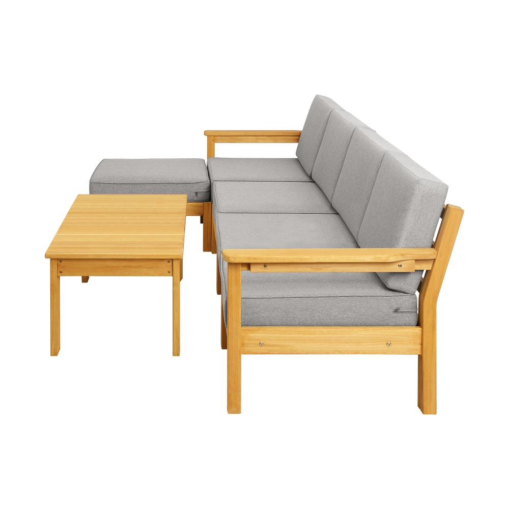 Playa Bonita Wooden Outdoor Lounge Set | Flexi Layout Modern Outdoor Patio Furniture Set