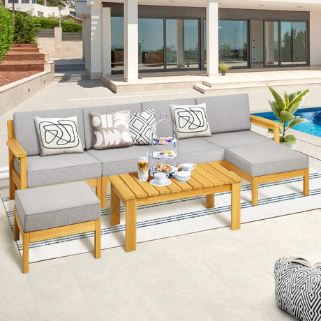 Playa Bonita Wooden Outdoor Lounge Set | Flexi Layout Modern Outdoor Patio Furniture Set