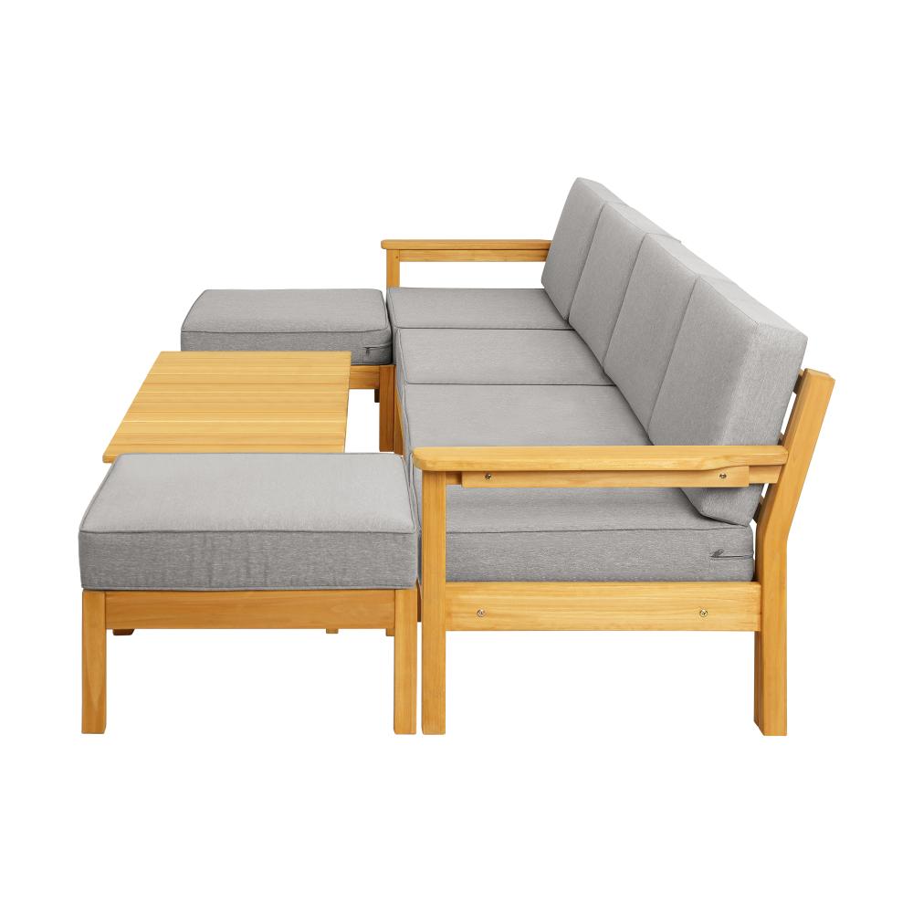 Playa Bonita Wooden Outdoor Lounge Set | Flexi Layout Modern Outdoor Patio Furniture Set