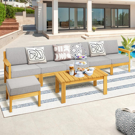 Playa Bonita Wooden Outdoor Lounge Set | Flexi Layout Modern Outdoor Patio Furniture Set