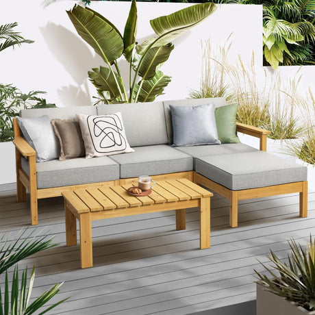 Playa Bonita Wooden Outdoor Lounge Set | Flexi Layout Modern Outdoor Patio Furniture Set