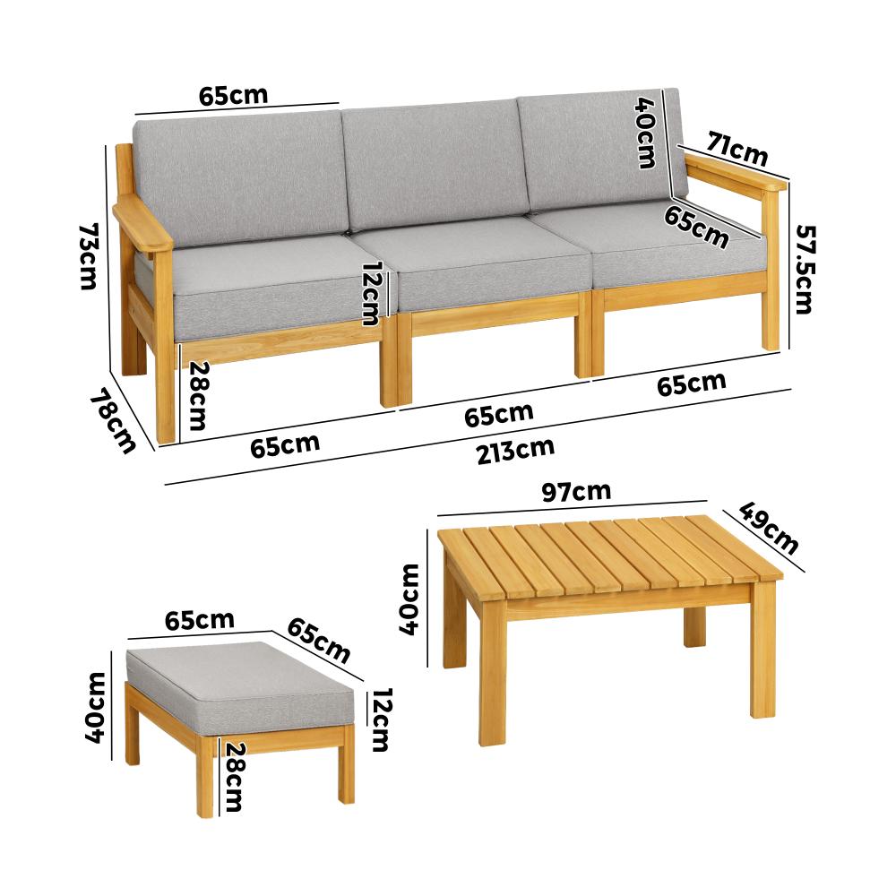 Playa Bonita Wooden Outdoor Lounge Set | Flexi Layout Modern Outdoor Patio Furniture Set