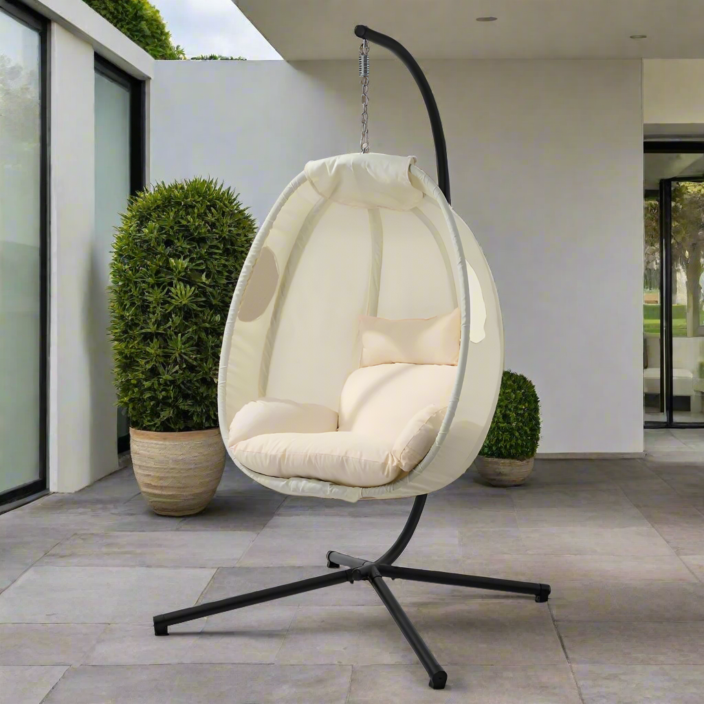 Milano Soft Padded Luxe Covered Outdoor Egg Chair | Modern Swinging Plush Egg Chair
