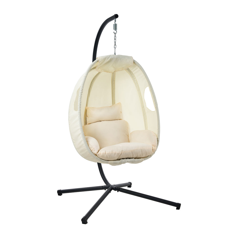 Milano Soft Padded Luxe Covered Outdoor Egg Chair | Modern Swinging Plush Egg Chair