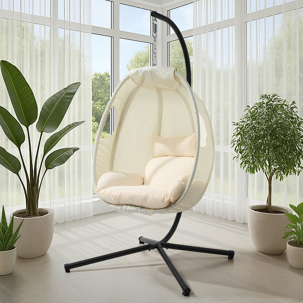 Milano Soft Padded Luxe Covered Outdoor Egg Chair | Modern Swinging Plush Egg Chair