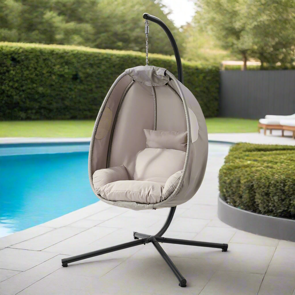 Milano Soft Padded Luxe Covered Outdoor Egg Chair | Modern Swinging Plush Egg Chair