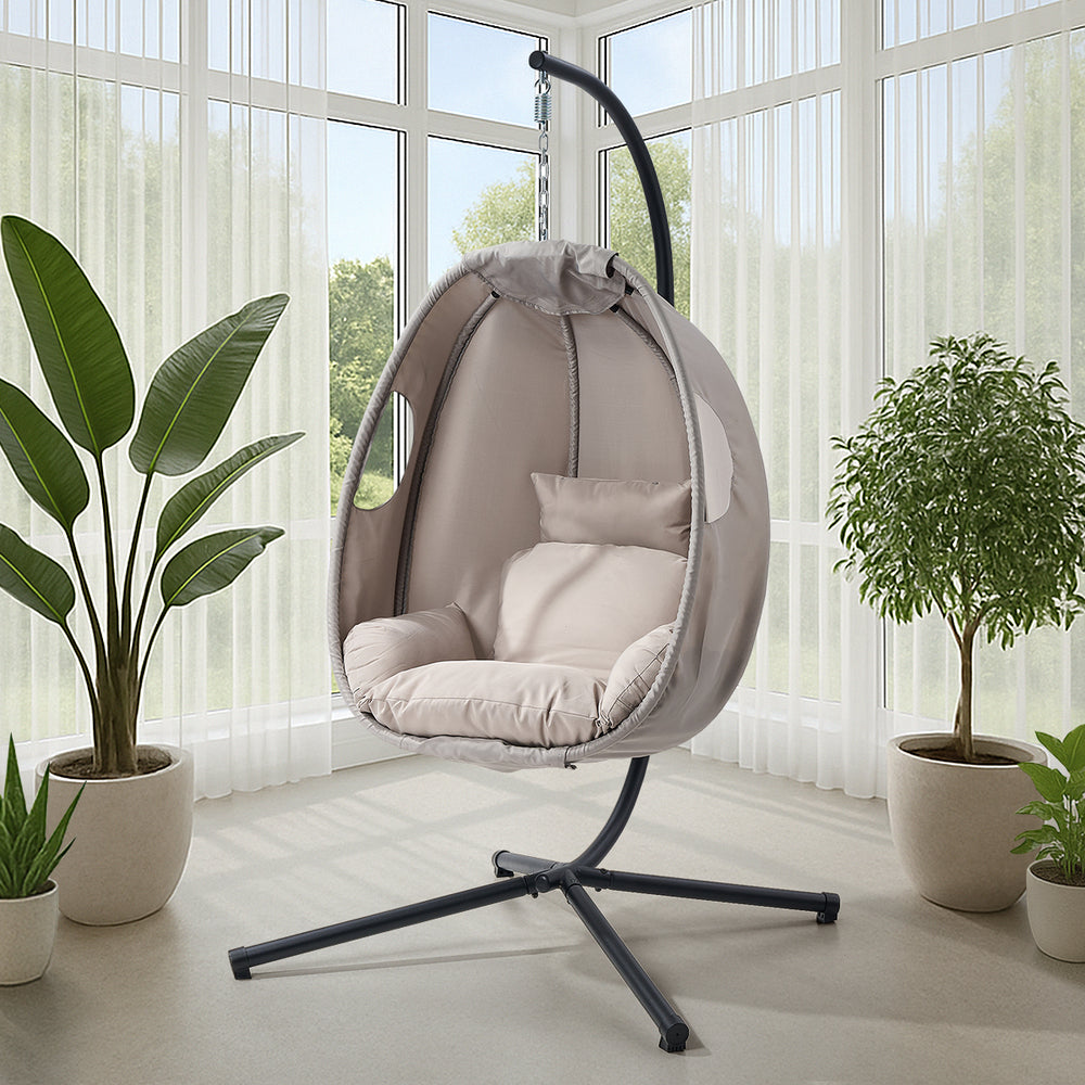 Milano Soft Padded Luxe Covered Outdoor Egg Chair | Modern Swinging Plush Egg Chair