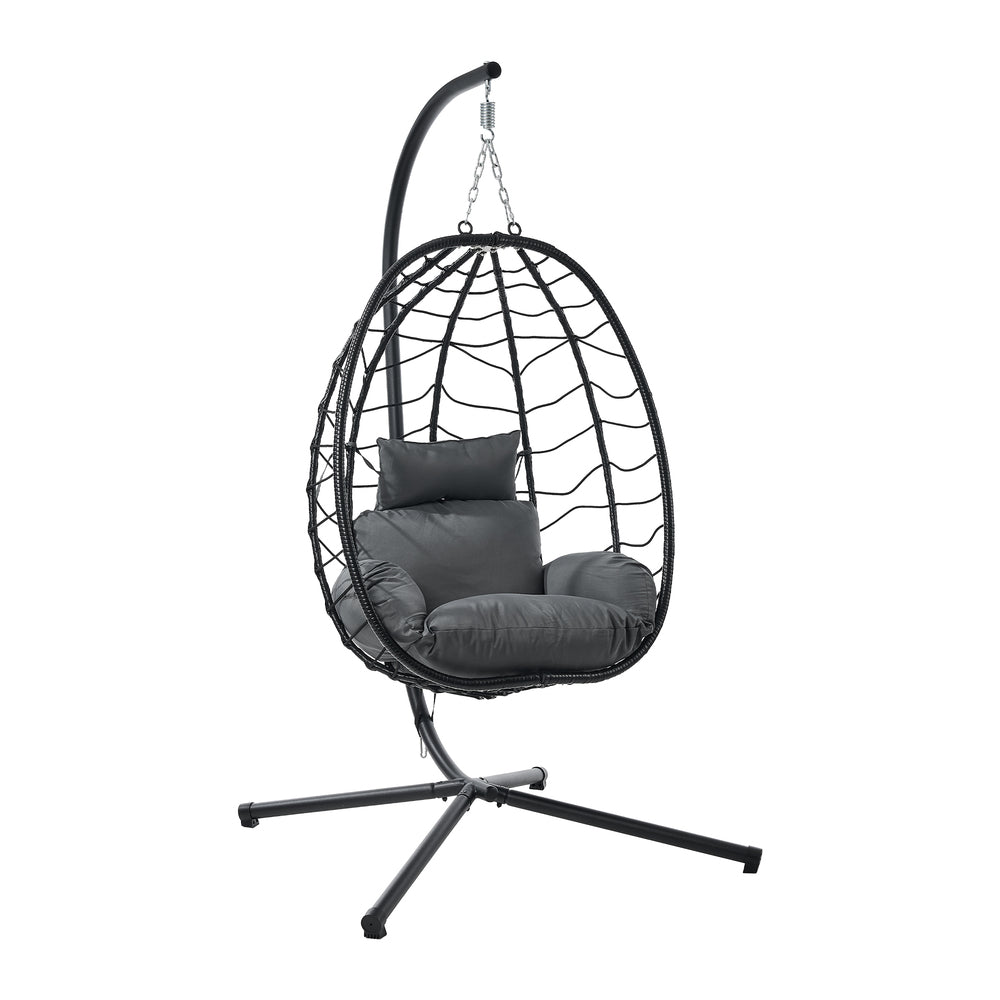 Milano Soft Padded Luxe Rattan Outdoor Egg Chair | Modern Swinging Plush Egg Chair