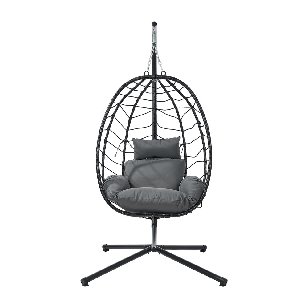 Milano Soft Padded Luxe Rattan Outdoor Egg Chair | Modern Swinging Plush Egg Chair