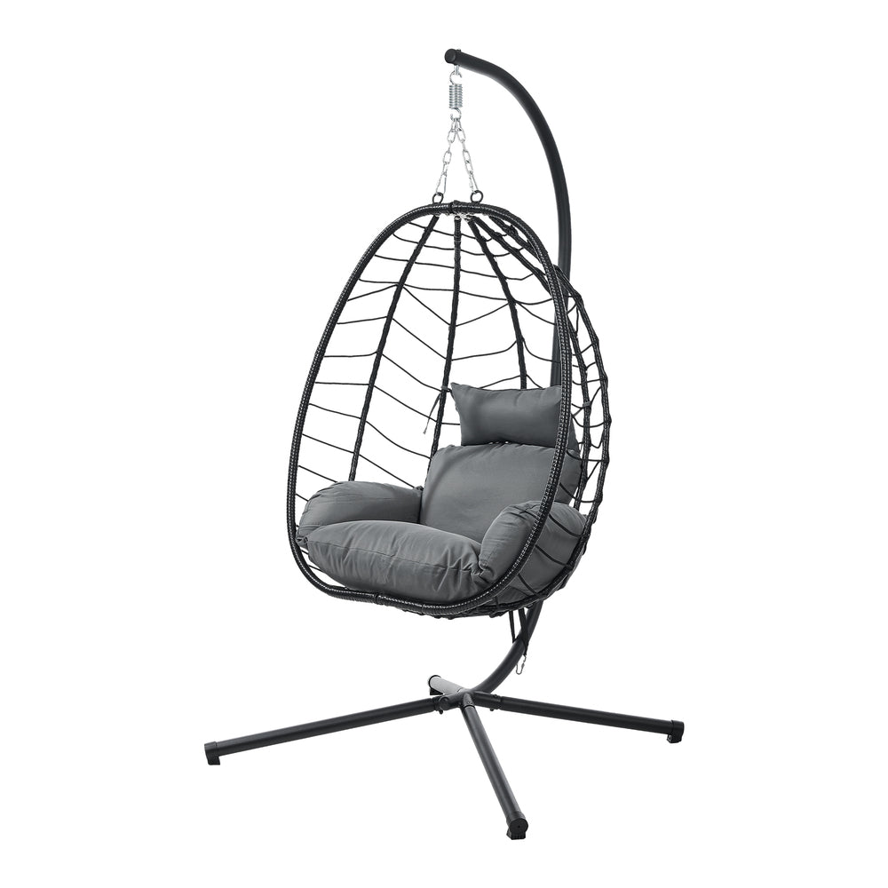 Milano Soft Padded Luxe Rattan Outdoor Egg Chair | Modern Swinging Plush Egg Chair