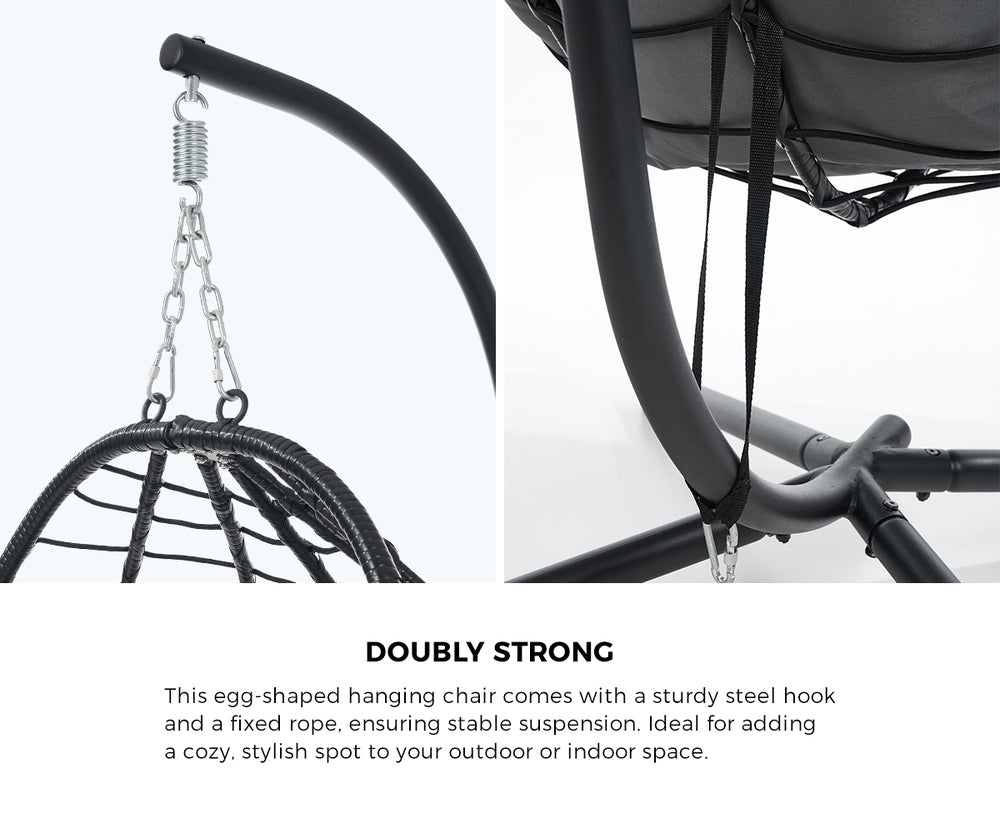 Milano Soft Padded Luxe Rattan Outdoor Egg Chair | Modern Swinging Plush Egg Chair