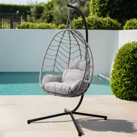 Milano Soft Padded Luxe Rattan Outdoor Egg Chair | Modern Swinging Plush Egg Chair