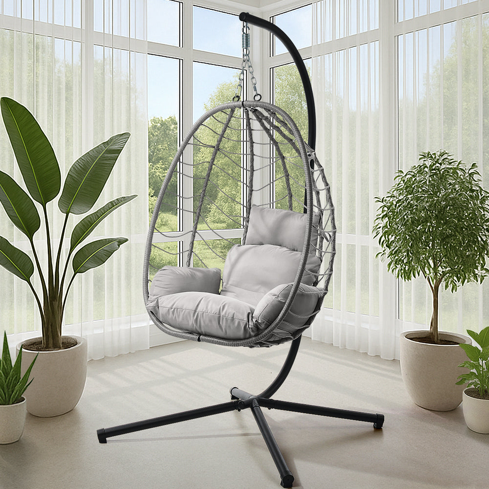 Milano Soft Padded Luxe Rattan Outdoor Egg Chair | Modern Swinging Plush Egg Chair