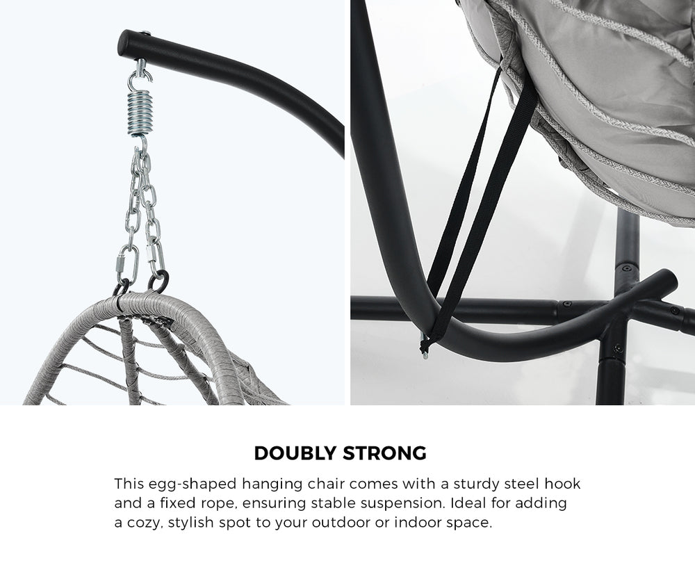 Milano Soft Padded Luxe Rattan Outdoor Egg Chair | Modern Swinging Plush Egg Chair