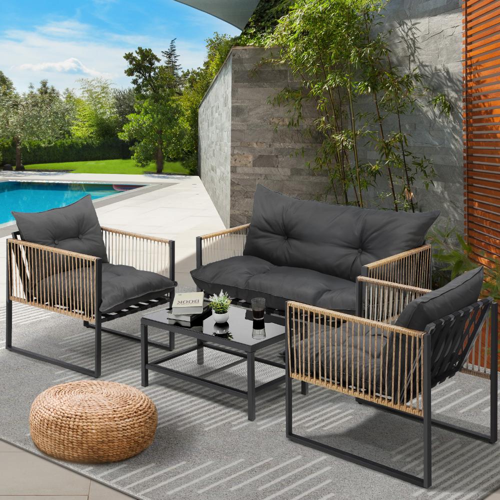 Ulara 4 Piece Outdoor Furniture Patio Set | UV Resistant Wicker Lounger Setting