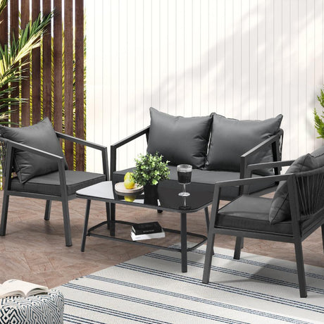 Amaro Grey Modern Outdoor Furniture Set | Balcony Lounge Patio Set