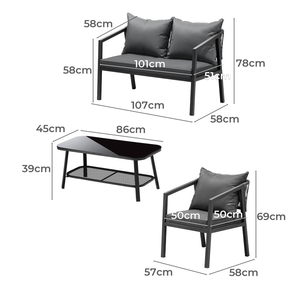 Amaro Grey Modern Outdoor Furniture Set | Balcony Lounge Patio Set