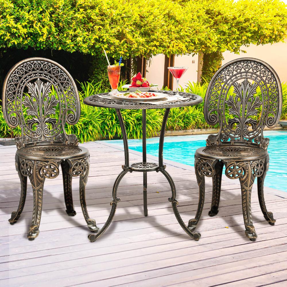 Milano 3pc Outdoor Bistro Set | Cast Alyminium Patterned Table and Chair Bistro Set