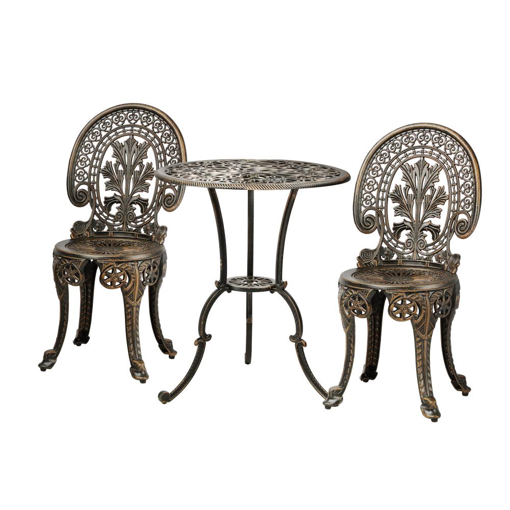Milano 3pc Outdoor Bistro Set | Cast Alyminium Patterned Table and Chair Bistro Set