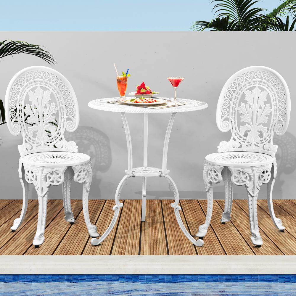 Milano 3pc Outdoor Bistro Set | Cast Alyminium Patterned Table and Chair Bistro Set