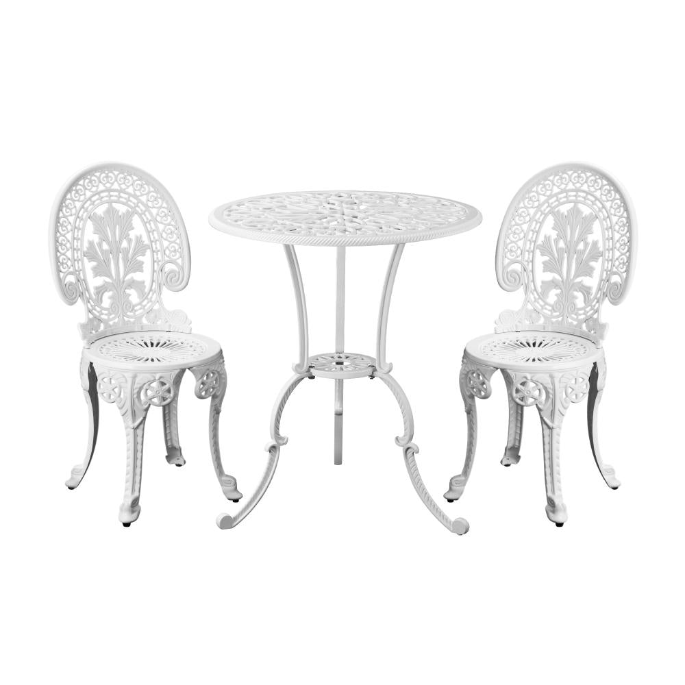 Milano 3pc Outdoor Bistro Set | Cast Alyminium Patterned Table and Chair Bistro Set