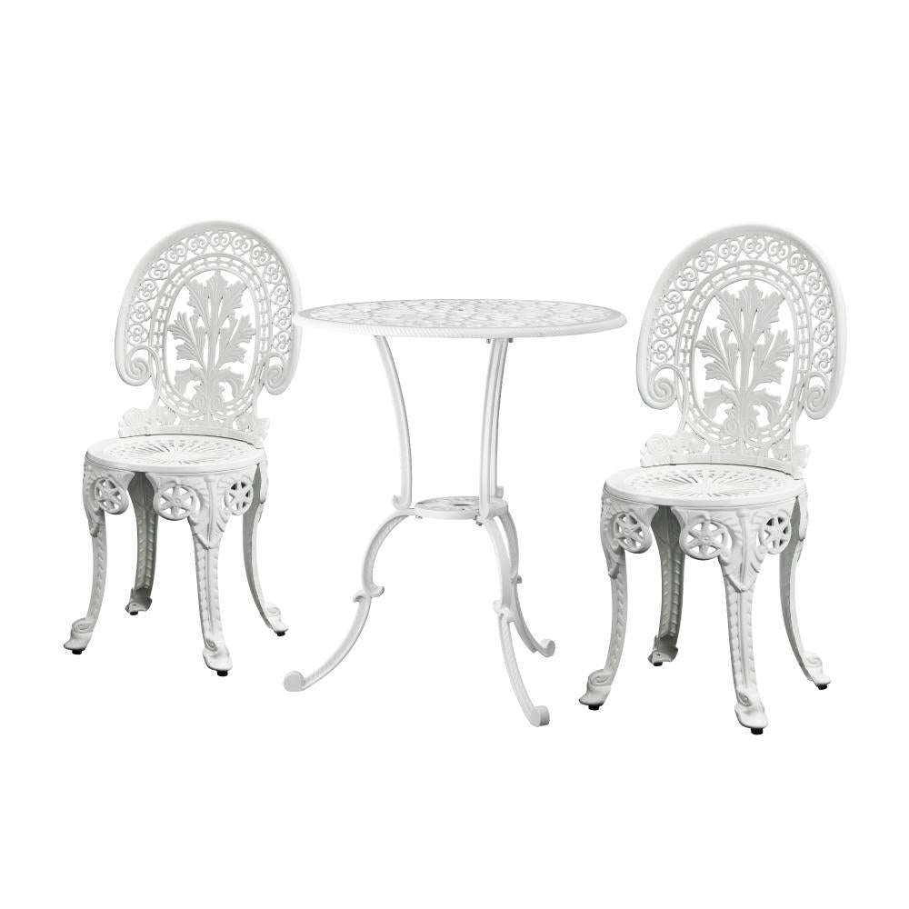 Milano 3pc Outdoor Bistro Set | Cast Alyminium Patterned Table and Chair Bistro Set
