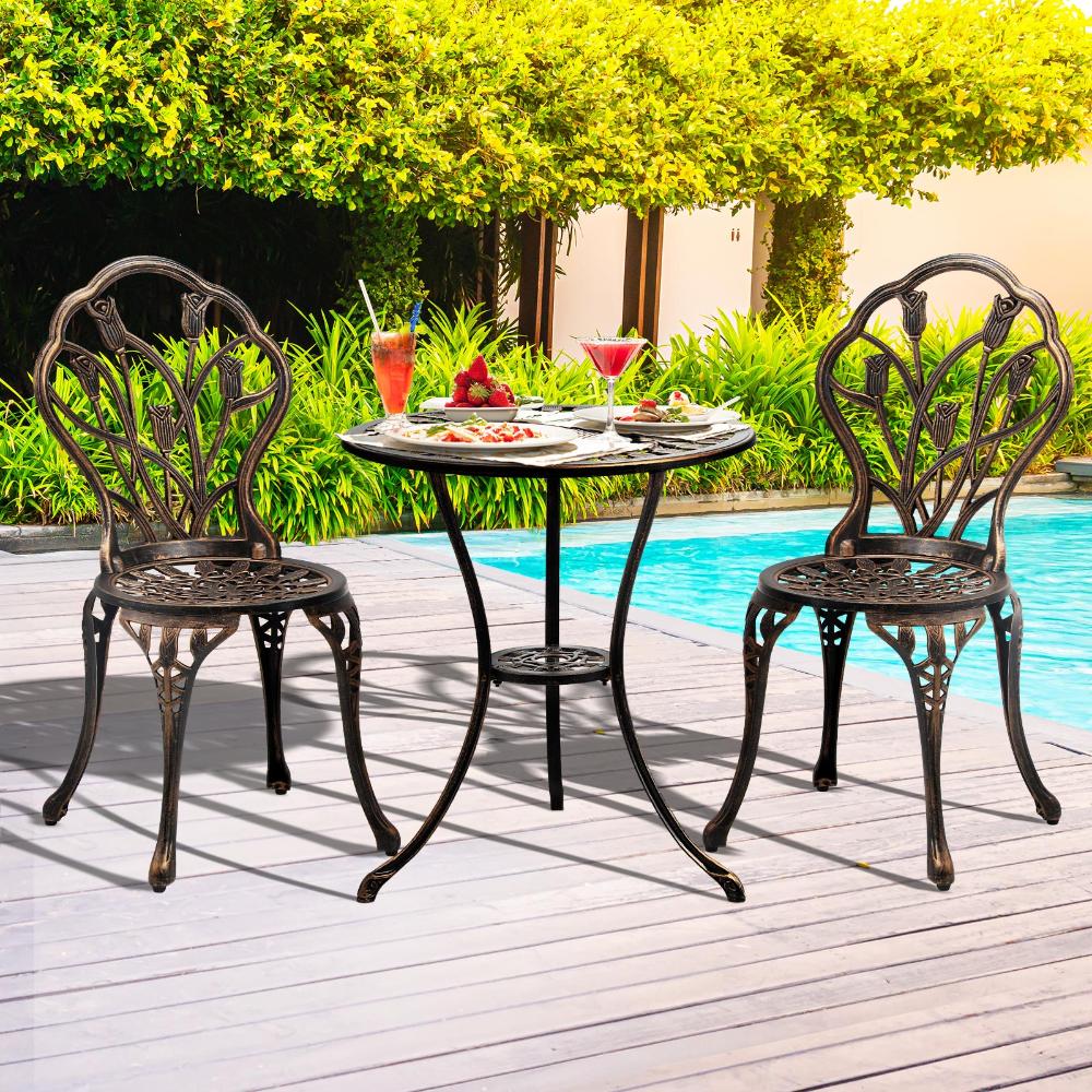 Milano 3pc Outdoor Bistro Set | Cast Alyminium Patterned Table and Chair Bistro Set