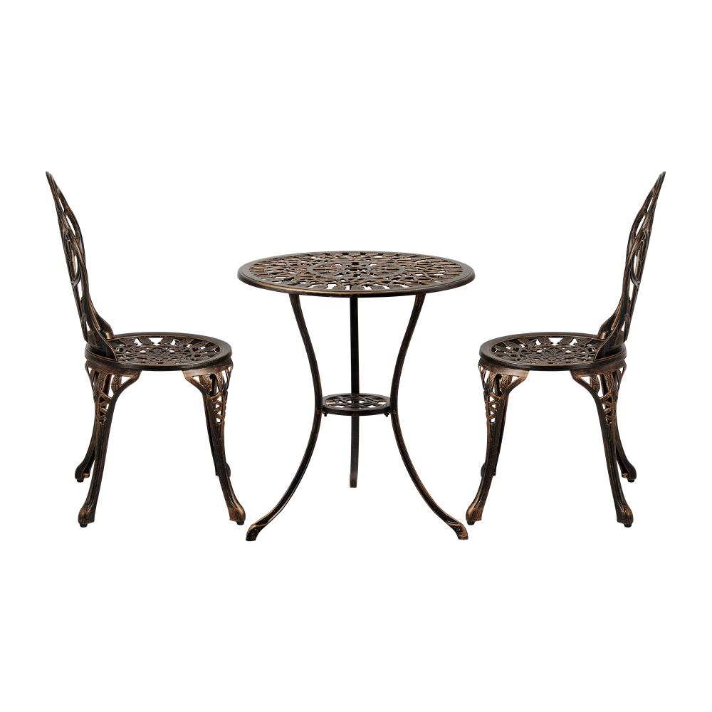 Milano 3pc Outdoor Bistro Set | Cast Alyminium Patterned Table and Chair Bistro Set