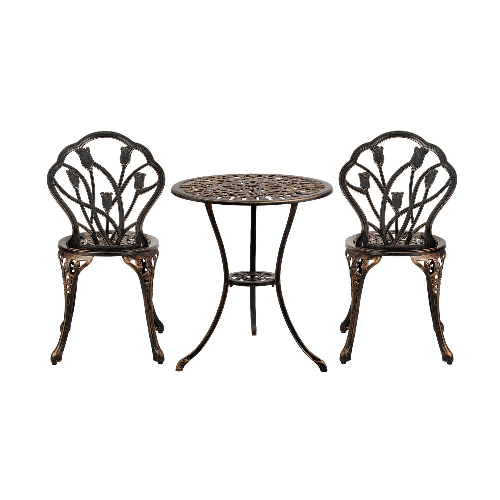 Milano 3pc Outdoor Bistro Set | Cast Alyminium Patterned Table and Chair Bistro Set