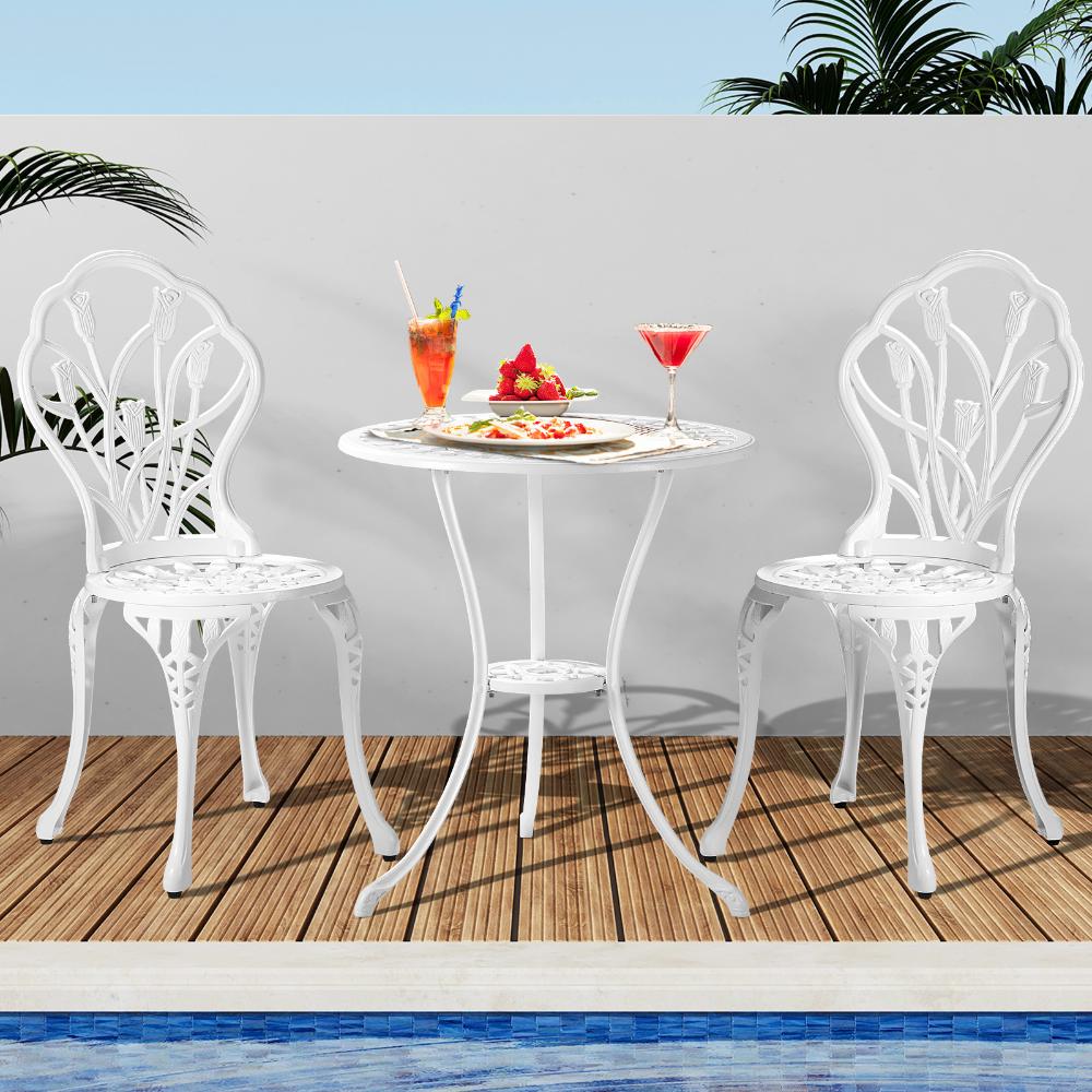 Milano 3pc Outdoor Bistro Set | Cast Alyminium Patterned Table and Chair Bistro Set