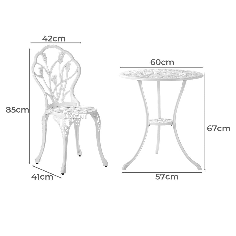 Milano 3pc Outdoor Bistro Set | Cast Alyminium Patterned Table and Chair Bistro Set