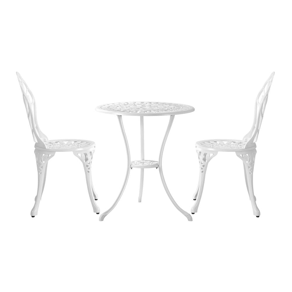 Milano 3pc Outdoor Bistro Set | Cast Alyminium Patterned Table and Chair Bistro Set