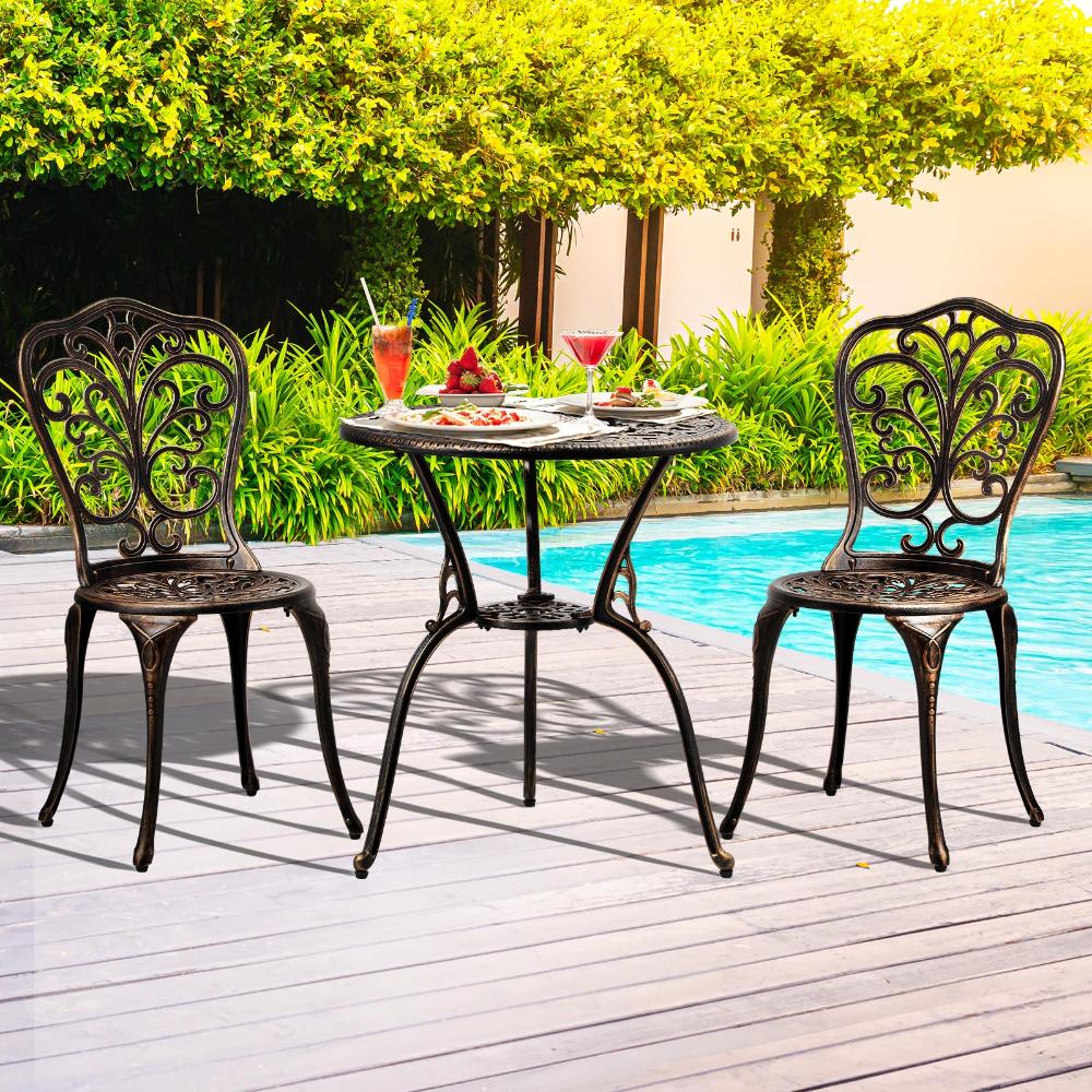 Milano 3pc Outdoor Bistro Set | Cast Alyminium Patterned Table and Chair Bistro Set