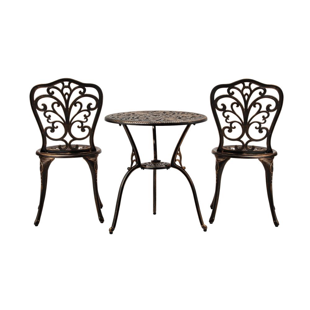 Milano 3pc Outdoor Bistro Set | Cast Alyminium Patterned Table and Chair Bistro Set