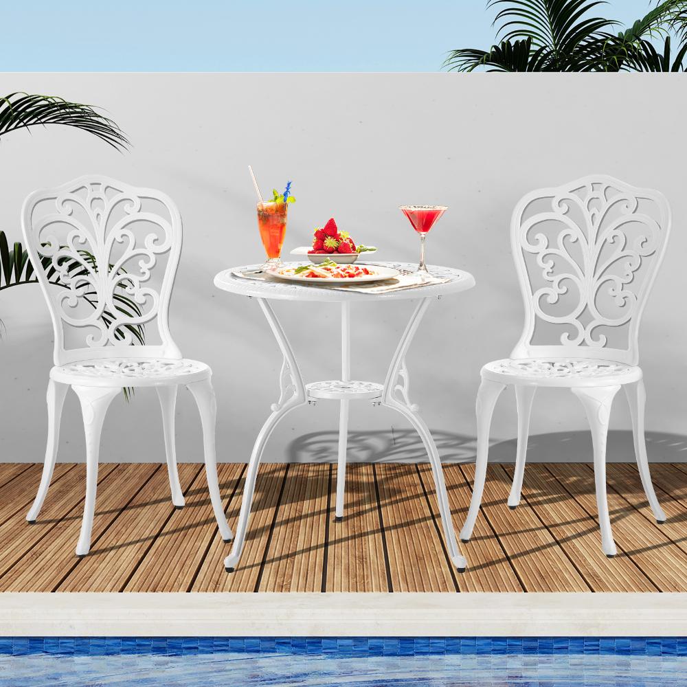 Milano 3pc Outdoor Bistro Set | Cast Alyminium Patterned Table and Chair Bistro Set