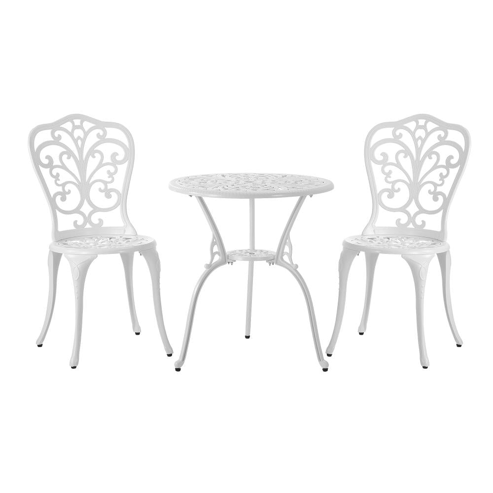 Milano 3pc Outdoor Bistro Set | Cast Alyminium Patterned Table and Chair Bistro Set