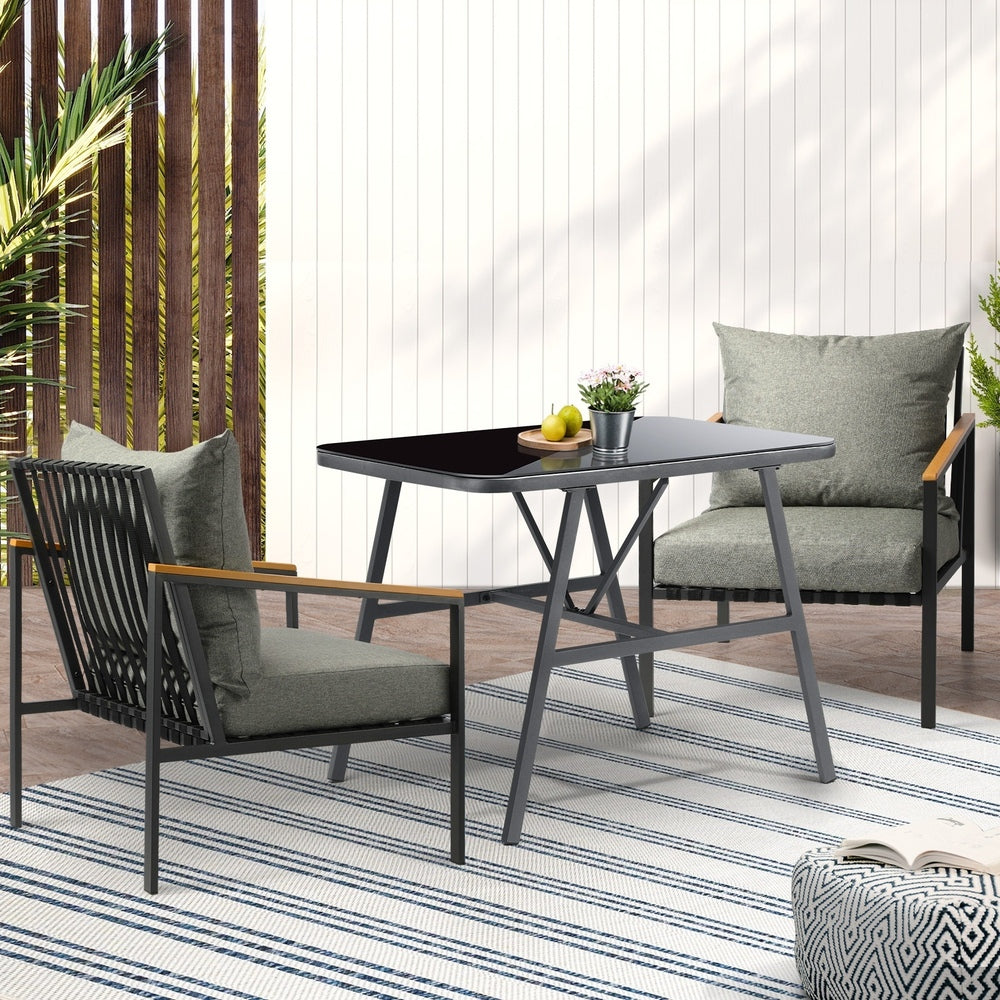 Milos 3 Piece Outdoor Furniture Patio Set | Weather Resistant Dining Setting | 3pc Lounger Chair Set with Cushions