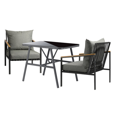 Milos 3 Piece Outdoor Furniture Patio Set | Weather Resistant Dining Setting | 3pc Lounger Chair Set with Cushions