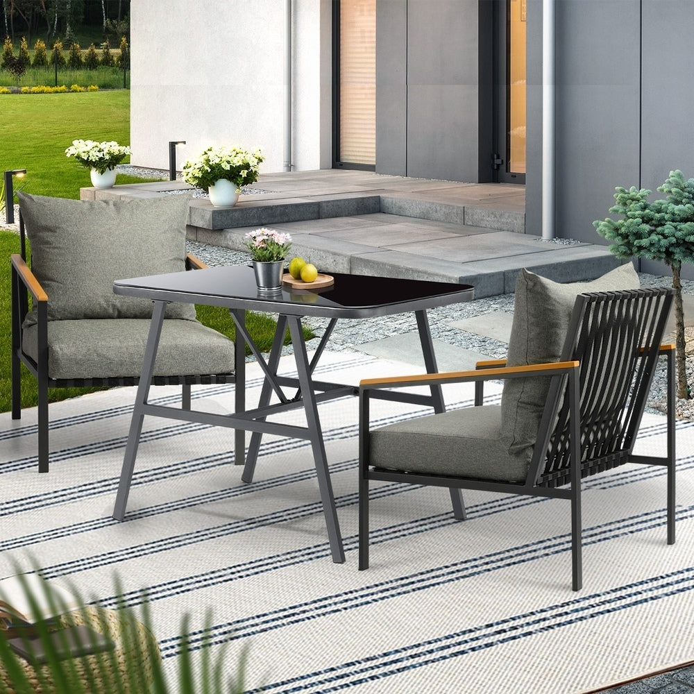 Milos 3 Piece Outdoor Furniture Patio Set | Weather Resistant Dining Setting | 3pc Lounger Chair Set with Cushions