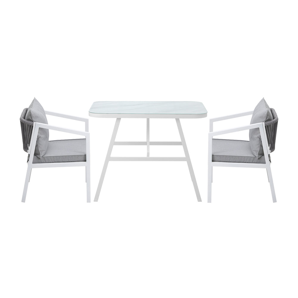 Alluro White 3pc Marble Style Table and Chair Outdoor Set | Soft Cushioned Chairs and Table Patio Furniture Set