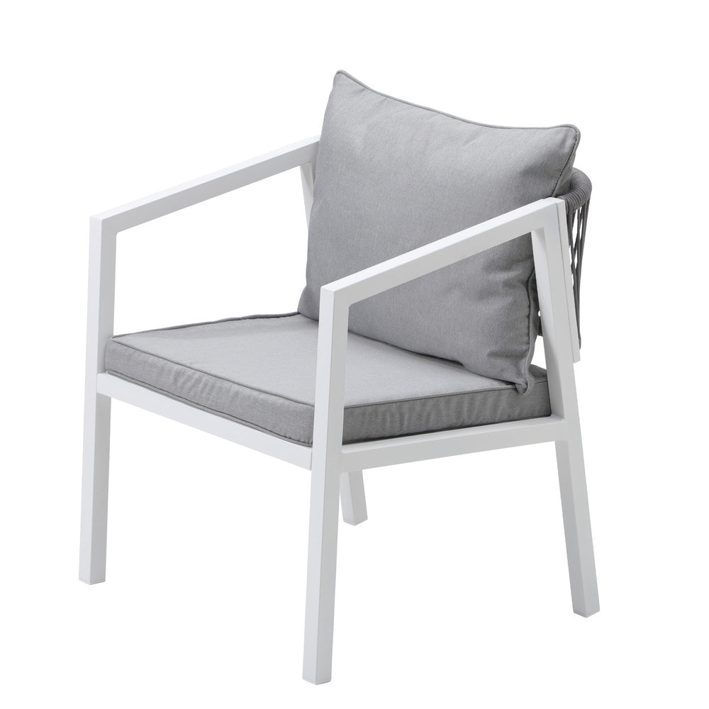 Alluro White 3pc Marble Style Table and Chair Outdoor Set | Soft Cushioned Chairs and Table Patio Furniture Set