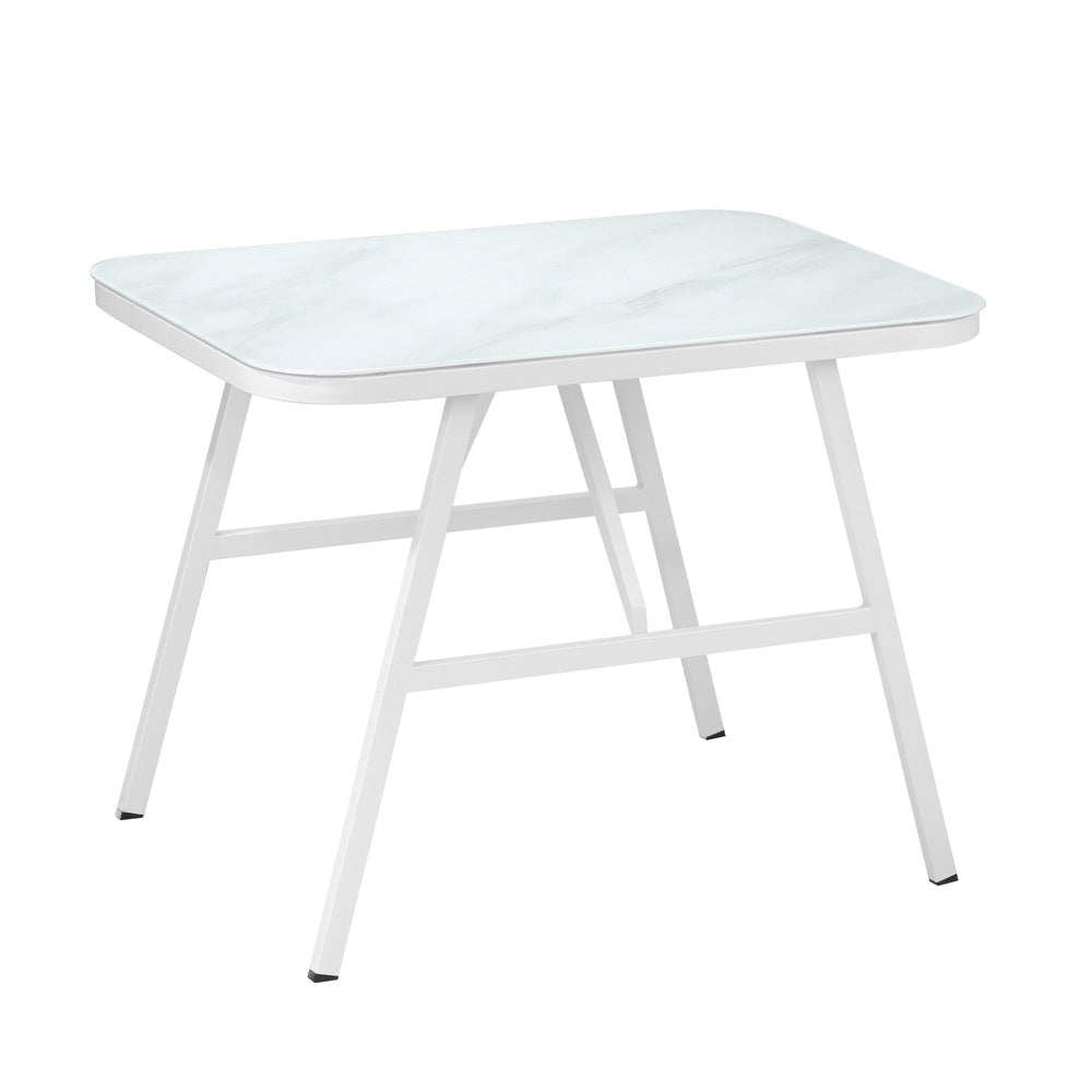 Alluro White 3pc Marble Style Table and Chair Outdoor Set | Soft Cushioned Chairs and Table Patio Furniture Set